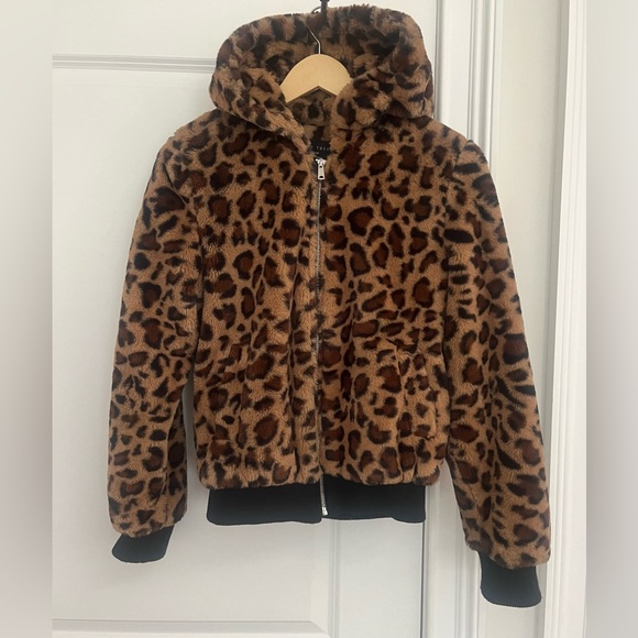 Anthropologie Love Tree Faux Fur Leopard Hoodie Jacket Coat Size M - Picture 2 of 7